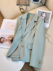 Women's Solid Color Lapel Neck Single-Breasted Casual Chic Blazer Spring - Pale Green - View 4