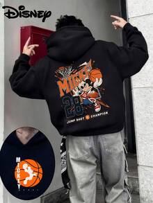 Disney Printed Hoodie, Men's Disney Mickey Plays Basketball Printed Sweatshirt, Unisex, High-Quality , Suitable For Spring And Autumn, Comfortable And Breathable | Exquisite Design | Best Choice For Gifts - Black - View 1