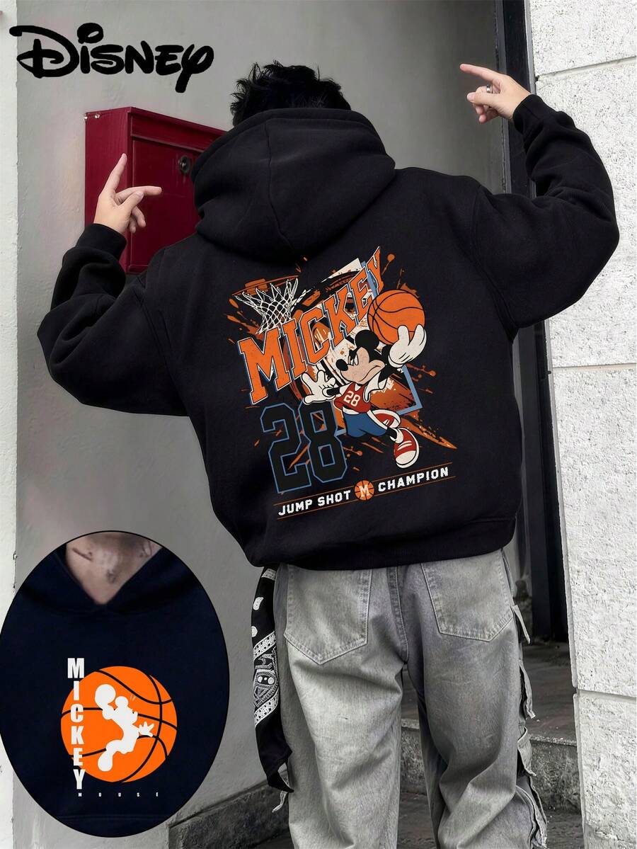 Disney Printed Hoodie, Men's Disney Mickey Plays Basketball Printed Sweatshirt, Unisex, High-Quality , Suitable For Spring And Autumn, Comfortable And Breathable | Exquisite Design | Best Choice For Gifts - Black - View 1
