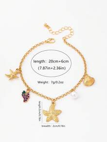 1pc Niche Design Elegant Starfish & Shell Anklet, Suitable For Women's Daily And Beach Vacation Wear - Gold - View 2