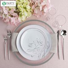 PARTY BARGAINS 13-Inch Charger Plates - 4 Pack, Clear Silver Rim, Heavy-Duty Disposable Chargers For Elegant Dining - Ideal For Weddings And Formal Events - 銀邊 - 查看 6