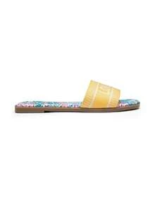 Dream Pairs Women Flat Slides Sandals Slip On Square Open Toe Jacquard Braided Fashion Slides Casual Beach Slippers Summer Vacation Shoes - 黃色 - 查看 3