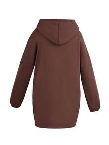Women's Casual Elegant Sweatshirt, Solid Color With Zipper And Tulip Hem, Suitable For Autumn - Coffee Brown - View 4