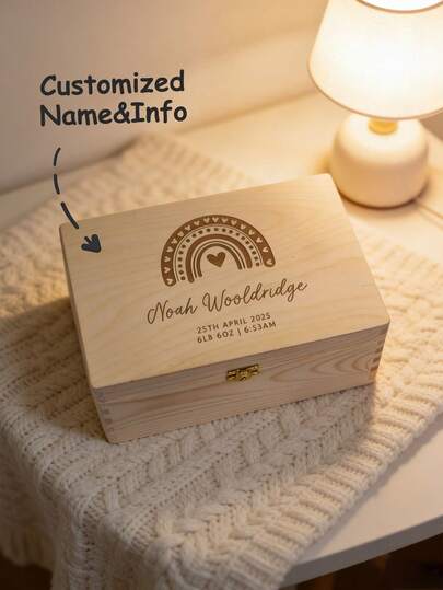 Personalized Wooden Rainbow Memory Box, Suitable For Baby Boys And Girls, Unique Memorial Keepsake Box, Ideal For Mothers And Grief Recovery