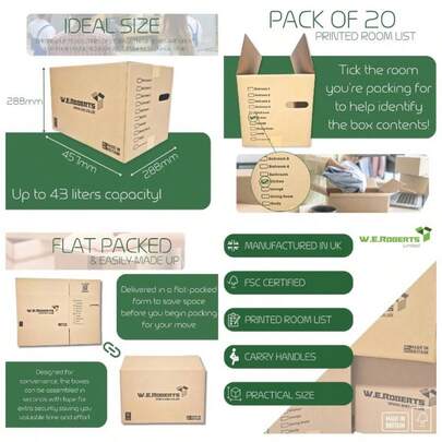 Moving Boxesx 20 Large Strong Cardboard Packing Boxes Moving House U2013 Storag Moving, And Packing 45.7cmx 28.8cmx 28.8cm With Carry Handles And Room List 20