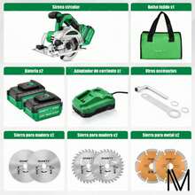 Sierra Circular Electrica, Con 2 Baterías 4.0ah, Profundidad De Corte Ajustable 90°-45° Para Cortadora De Madera, Metal, Plástico - Verde - Ver 6