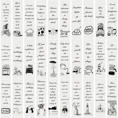 30pcs Black And White Inspirational English Bookmarks, Fresh And Durable Bookmarks For Books, Diaries, And Notes; High-Value And Fun Wall Stickers For Graffiti; Classic Decorations And Perfect For School Supplies, Valentine's Day, Christmas, Thanksgiving, And New Year's Gifts.