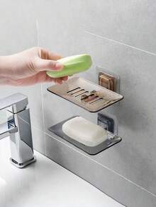 Bình đựng xà phòng lỏng treo tường trong suốt, không cần khoan, khay đựng xà phòng bằng nhựa, phụ kiện phòng tắm. - Khay đựng xà phòng treo tường - Xem 3