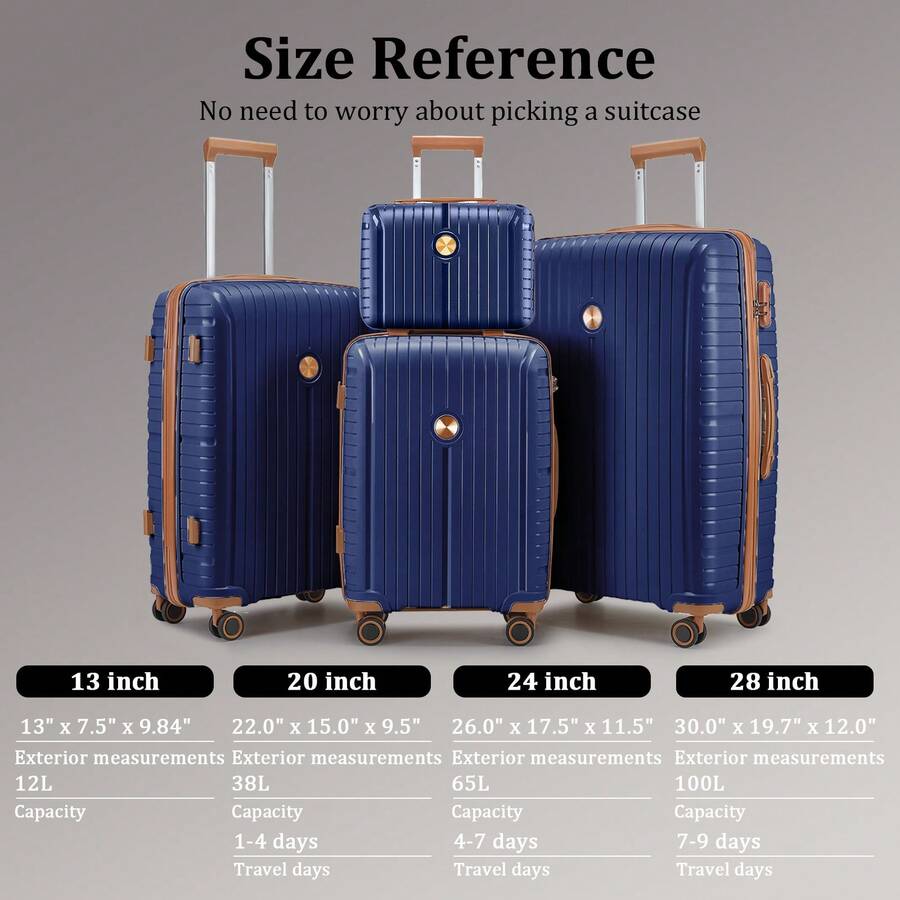 Joyway 6-Piece Hardshell Luggage Set With TSA Lock, 360° Quiet Spinner Wheels, Includes Travel Bags & Purse, Lightweight Carry-On Trolley With Luggage Tag For Women Men, Business Vacation Travel Essentials - 藍色 - 查看 1