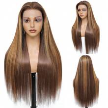 26 Inch 200% Density 13x4 Lace Front Wig, Ombre Highlight Wig, Glueless Wig, Mixed Hair, Pre-Trimmed With Baby Hair, Straight Brazilian Mixed Hair Wig, Daily Wear Brazilian Hair Lace Front Wig - SP4/27 - View 3