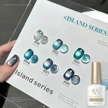 MIANEL 10ml 蓝色岛屿玻璃珠猫眼凝胶指甲油，2026 冬季新款美白蓝色指甲油，蓝色、白色、绿色美甲，情人节美甲礼物（女士） - 彩色 - 查看 4