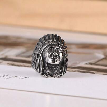 1 pieza Anillo de acero inoxidable con diseño vintage y punk, anillo de dedo central unisex punk y no convencional, resistente a la decoloración