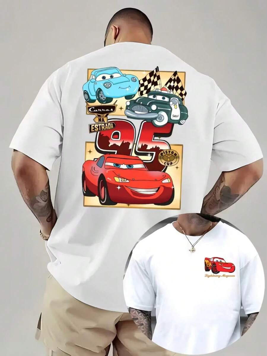 1 Piece, Disney Men's T-Shirt, McQueen Cartoon Print Of Racing Story, Round Neck Casual And Comfortable T-Shirt, Suitable For Sports And Daily Wear, Women's Loose T-Shirt, A Good Choice For Gifts, A Must For Easter Parties. - trắng - Xem 1