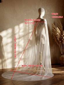 1 pièce Cape de mariée longue élégante avec bordure en dentelle, épaules dénudées, 3 mètres de long, accessoire de robe de mariée de luxe pour cathédrale, cape pour soirée, événement formel ou représentation - châle - Voir 5