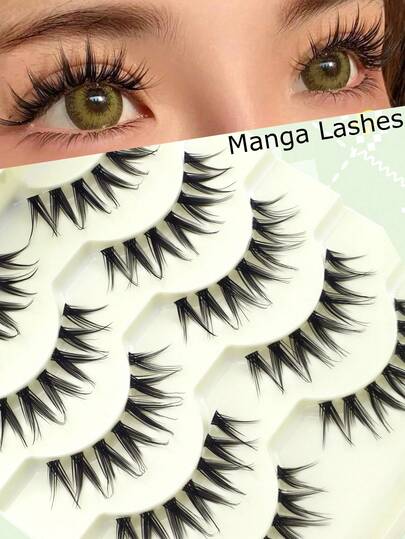 5对透明交叉美人鱼尾假睫毛，舒适手工制作，逼真美睫，韩式风格