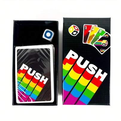 1 Set PUSH! Fast-Paced Family Card Game - Hilarious Luck-Based Party Game For Adults, Quick Strategy & Action Cards, Family Game Night & Group Party Game, Competitive Fun (Easy To Learn, Cardboard Components)