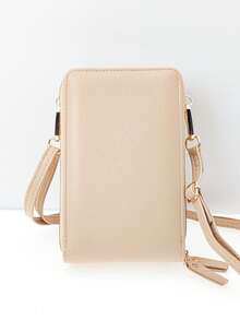 Nueva bolsa de mensajero de gran capacidad con doble capa y cremallera, diseño gráfico sencillo y elegante, ideal para uso casual, vacaciones y citas para mujeres. Incluye billetera, monedero pequeño y cartera. - Beis - Ver 9