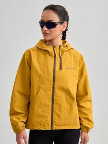 女士休闲户外拉链连帽软壳外套，秋季款 - 黃色 - 查看 5