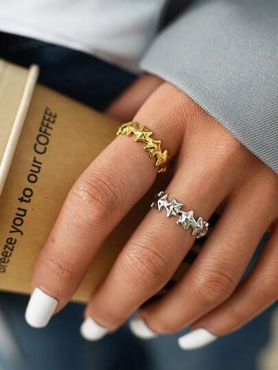 Frminee 2 buc/1 buc bijuterii retro minimaliste din oțel inoxidabil auriu cu stea, inel reglabil cu stea cu cinci colțuri, bijuterii occidentale, inel stivuibil, accesorii pentru bijuterii pentru festivaluri de muzică, petreceri și sărbători