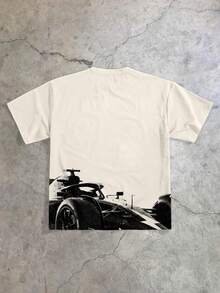 1 chiếc áo thun ngắn tay cổ tròn in chữ SPEED Formula Racing Car thoải mái, phong cách đường phố thường ngày dành cho bé trai, thích hợp cho mùa xuân/hè. - Màu be - Xem 2