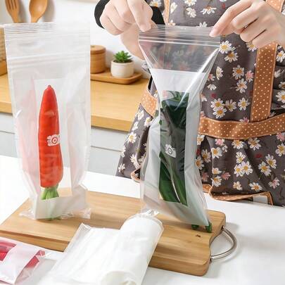 30pcs/50pcs Oblong PE Material Zipper Seal Bags (With Clasp) | Suitable For Fruits, Vegetables, Meats, Grains, Space-Saving For Refrigerator And Freezer, Transparent Disposable Storage Bags, Double Seam Seal Bags For Home Kitchen Refrigerator Food Preservation