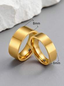 2 piezas de anillos de pareja personalizados de acero inoxidable lisos, de 4 mm y 6 mm, en color oro y plata, adecuados para el Día de San Valentín, la boda y el matrimonio - Dorado - Ver 33