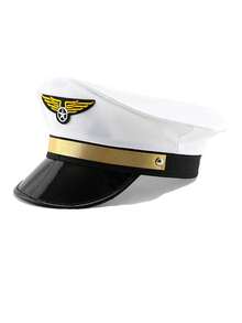 Hat Costume Set, Includes Cap, Badge, Pilot Badge, Walkie-Talkie, Suitable For Vacation, Party, Company Event, Festival Activities - White - View 8