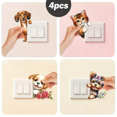 4 piezas Adorables pegatinas de interruptor de luz con diseños de animales, divertidos vinilos decorativos para dormitorio y baño, fáciles de aplicar y retirar, decoración estética para el hogar, pegatinas, vinilos de pared, decoración del hogar para refrescar tu espacio