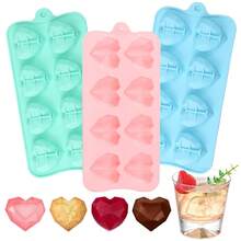 3 Pcs Heart Shaped Silicone Molds Nonstick Heart Chocolate Muffin Molds For Galentine Valentine's Day Candy, Brownies, Tartlets, Soaps, Pudding, Dessert BaFKing(Medium,8 Holes,Pink,Blue,Gre1en) - 粉紅色中號 - 查看 1