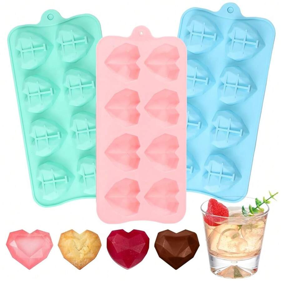 3 Pcs Heart Shaped Silicone Molds Nonstick Heart Chocolate Muffin Molds For Galentine Valentine's Day Candy, Brownies, Tartlets, Soaps, Pudding, Dessert BaFKing(Medium,8 Holes,Pink,Blue,Gre1en) - 粉紅色中號 - 查看 1