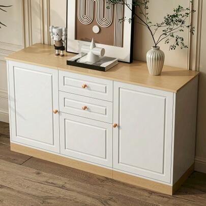 Sideboard, Three Doors, Double Drawers, Suitable For Living And Dining Rooms, Multifunctional Storage Furniture.