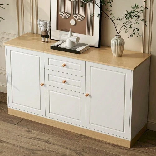 Sideboard, Three Doors, Double Drawers, Suitable For Living And Dining Rooms, Multifunctional Storage Furniture. - 白色 - 查看 1