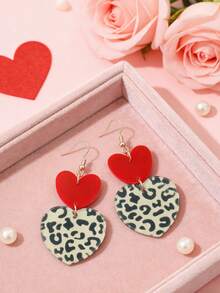 复古港式心形豹纹耳环，性感豹纹拼接情人节耳环 - 彩色 - 查看 3