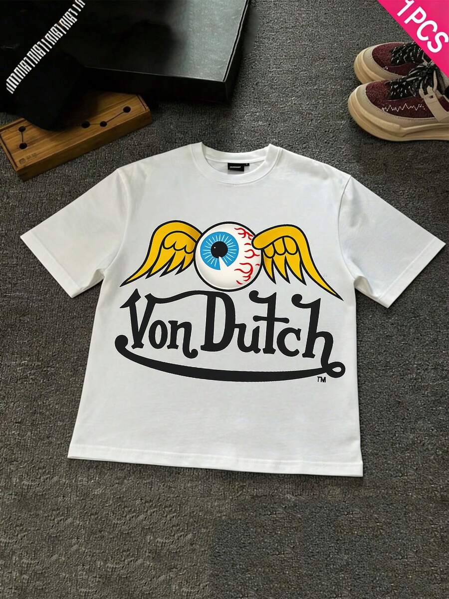 Boys & Teens' Casual Graphic Print Round Neck Short Sleeve T-Shirt, Summer Top - 白色 - 查看 1