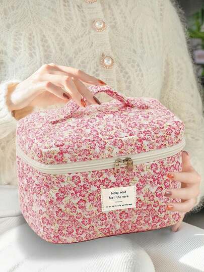3pcs/Set Portable Travel Makeup Bag, Floral Pattern, Cosmetic Tool Storage, Lightweight Travel Toiletry Bag, Vanity Case, Large Capacity Unisex, Foldable Organizer Bag, Manicure Tools, Pen Pouch, Lipstick, Lip Liner, Eyebrow Pencil, Cosmetics, Lipstick, Eyebrow Pencil, Eyeshadow, Collectibles, Underwear, Toothbrush, Toothpaste, Skincare