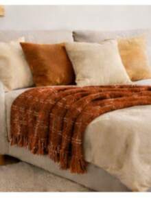Luxurious Striped Sofa Throw 180x240 Handmade Decoration - Caramel With a White Streak - View 11