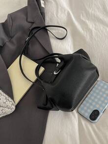 Korean Ins Style Handbag, New Minimalist Niche Tote Bag, Large Capacity Casual Versatile Shoulder Bag - Black - View 7