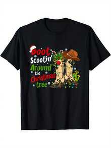 Boot Scootin' Around The Christmas Tree Country Western T-Shirt Summer Comfortable Casual Short Sleeve T-Shirt - 白色 - 查看 1