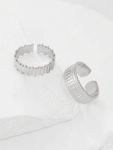 Bague en acier inoxydable minimaliste géométrique réglable pour couple. Bijou de mode personnalisé au tempérament élégant, cadeau de mariage pour femmes - anneau - Voir 5