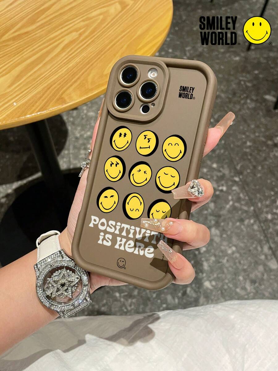 Smiley World 1 件装防震 TPU 材质全包覆手机壳，高清 UV 印刷，笑脸世界黄色可爱字母图案，兼容 16、15、14、13、12、11 Pro Max 及系列 - 彩色 - 查看 1