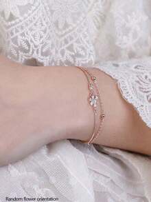 情人节丝带水钻花朵多层手链 - 玫瑰金 - 查看 10