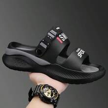 Chanclas de verano con suela gruesa, moda estudiantil, de dos tonos, con amortiguación para exteriores, suela blanda y absorbente de impactos, para pareja, de uso casual (se sugiere pedir una talla talla grande grande) - negro y gris - Ver 1