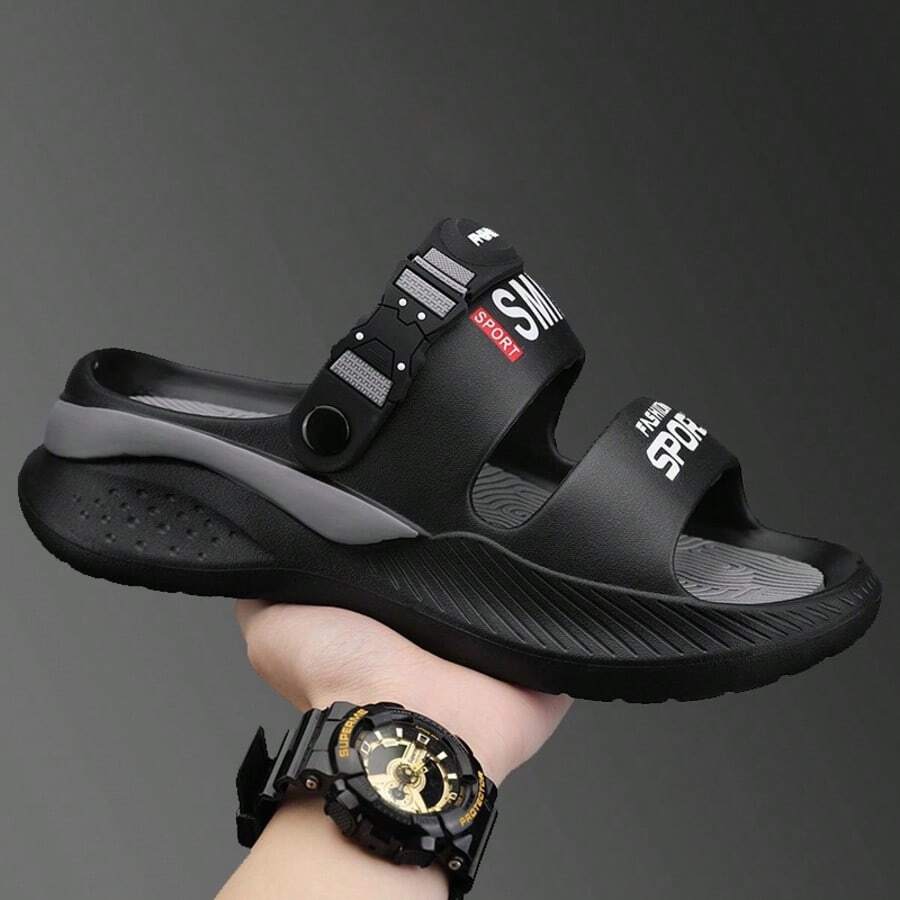 Chanclas de verano con suela gruesa, moda estudiantil, de dos tonos, con amortiguación para exteriores, suela blanda y absorbente de impactos, para pareja, de uso casual (se sugiere pedir una talla talla grande grande) - negro y gris - Ver 1
