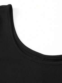 AiTyi 女士连体裤，修身休闲 U 领纯色时尚性感显瘦舒适户外运动百搭 Y2K 毕业季返校季新年情人节嘉年华春夏弹力针织短袖修身连体裤 - 黑色 - 查看 6