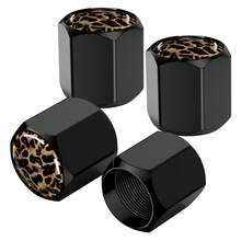Skull And Leopard Print Black Tire Valve Caps - Compatible, Anti-Theft Aluminum Wheel Accessories N1NR - Premium Set (4 Pieces) - View 6