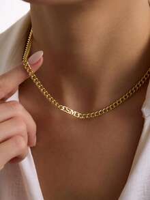 Customized Men's Cuban Link Chain Necklace, Letter Necklace, 14K Gold Letter Necklace, Men's Name Necklace, Groomsman Gift, Christmas Gift, Choker Necklace - Multicolor - View 2