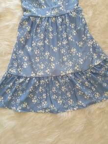 Women's Dress With Padded Cups, Floral Print, Adjustable Straps, Short, Loose Fit, New Summer Model - 淺藍色 - 查看 5