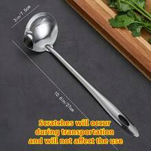1pc Multi-Function Double-Layer Strainer With Pouring Spout, Oil-Water Separator, Sauce Skimmer & Yogurt Spoon Combo, Long Handle Deep Soup Ladle & Serving Spoon, Durable & Hygienic Kitchen Cooking Essential - Multicolor - View 11