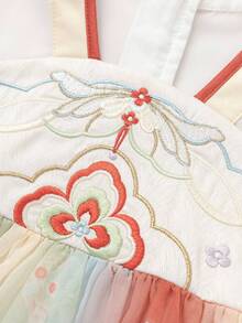 Balabala Girls Embroidered Dress, Chinese Style Hanfu-Inspired Design, Lightweight Summer Dress 2026 - Red and Green Hue - View 4