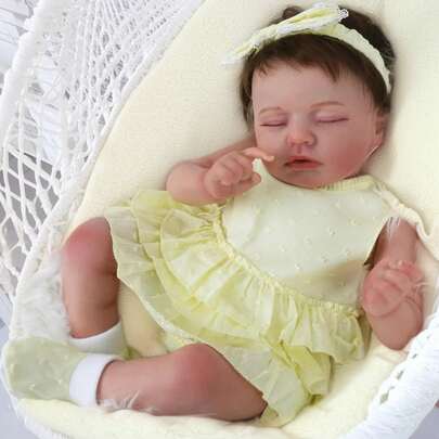 19-Inch Realistic Vinyl Handmade Yellow Tutu Dress Reborn Doll, Fully Vinyl Body Lifelike Doll With Rooted Hair, Companion Collectible Toy, Birthday Christmas Easter Gift (Pacifier, Bottle, Diaper Randomly Included)